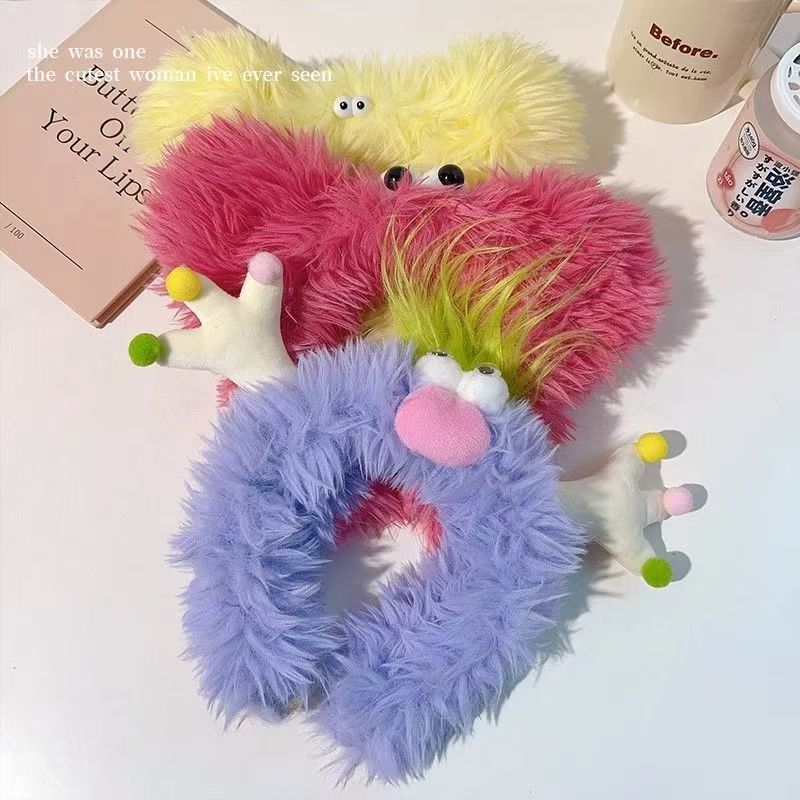 Funny ugly cute doll headband furry and explosive headband autumn and winter hair accessories cute female hair accessories face wash photo headband