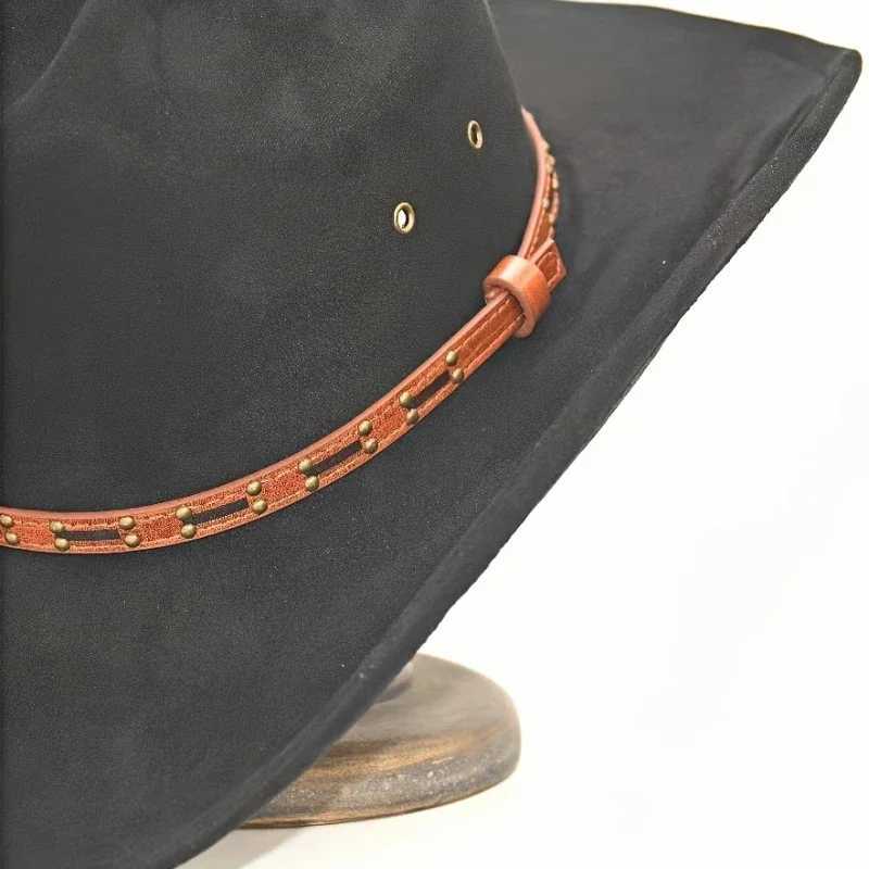Advanced synthetic leather cowboy hat with classic red brown retro bronze accent retro style including enhanced support and gift box W241225