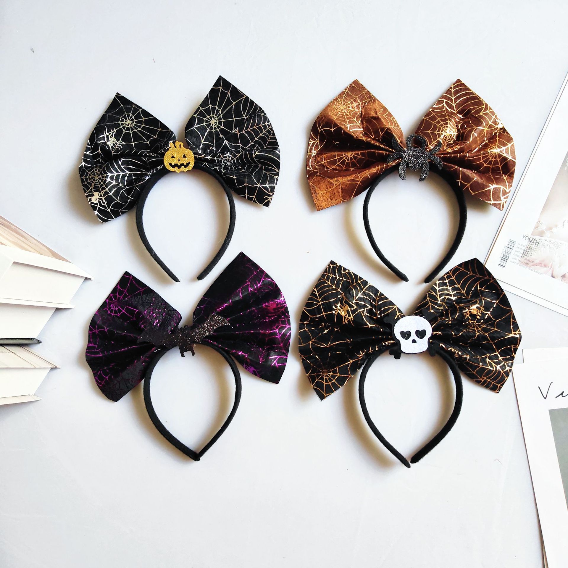 Halloween bow headband pumpkin skull spider bat headband children's funny outfit holiday party hair accessories