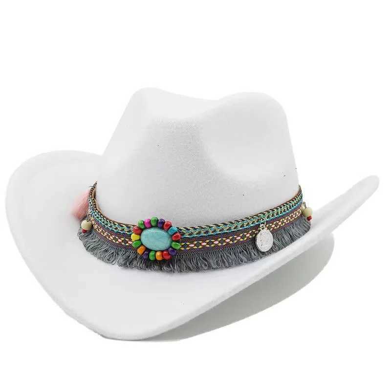 Simple Top Brim Hat Wool Jazz Hat British Style Top Hat Ethnic Style with Solid Color Western Cowboy Hat W241225