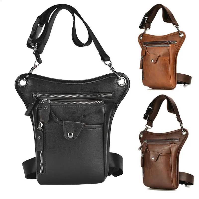 Vintage Men Waist Fanny Pack Drop Leg Cross Body Shoulder Bags for Motorcycle Rider PU Leather Male Messenger Hip Belt Thigh Bag 241223