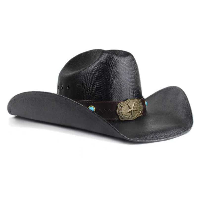 Cowboy hat Breathable Hanoven Hard Neutral Sun Hat Str Cowboy Hat Wide Brimmed Cowboy Hat Sombrero Vaquero W241225