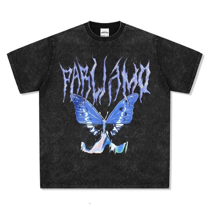 Butterfly digital print hiphop versatile short sleeved T-shirt vintage cotton loose trendy men's top