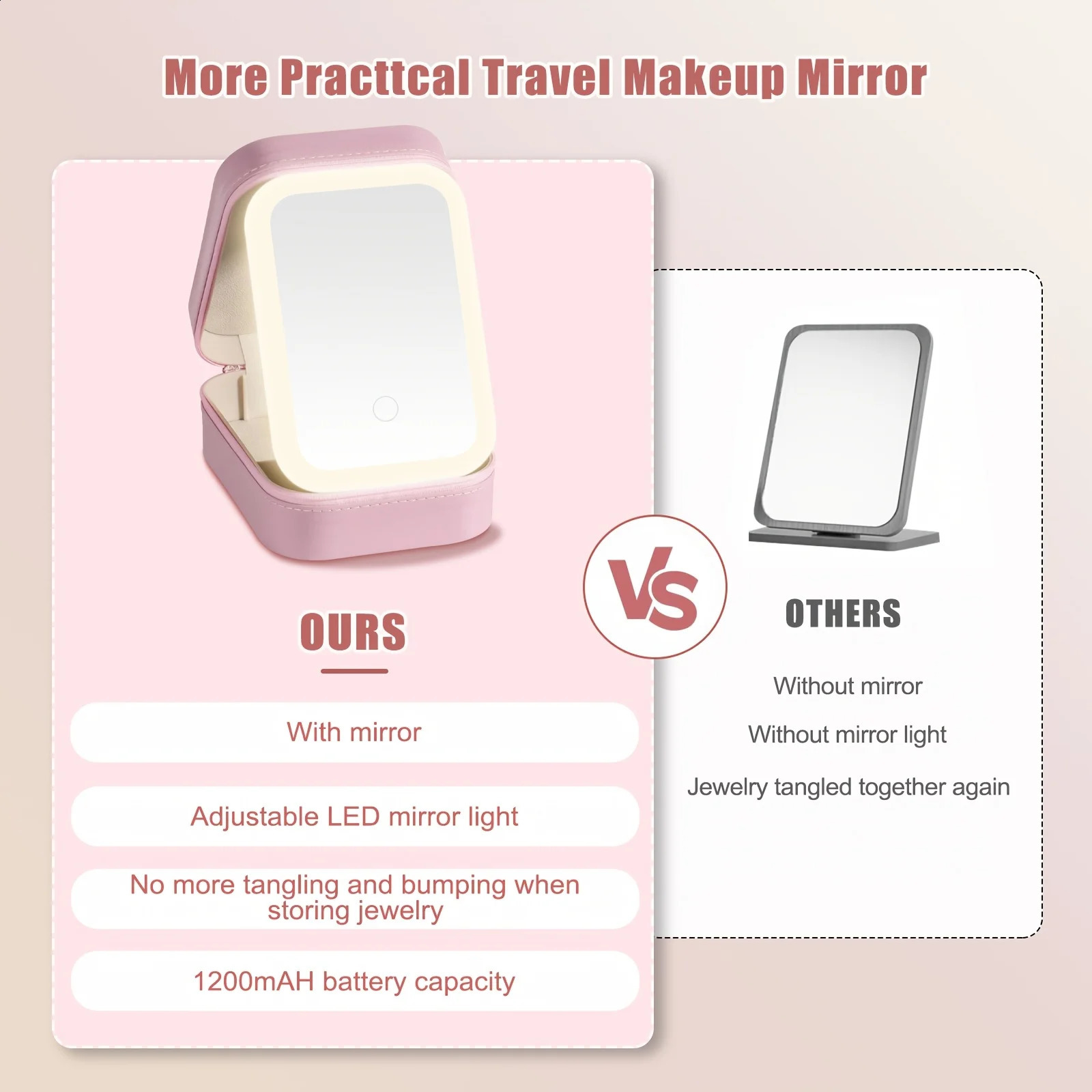 Makeup Bag With Mirror LED Travel Makeup Case Make Up Bag Light Up Mirror Adjustable 3 Color Rechargeable Jewelry Box Organizer 241226