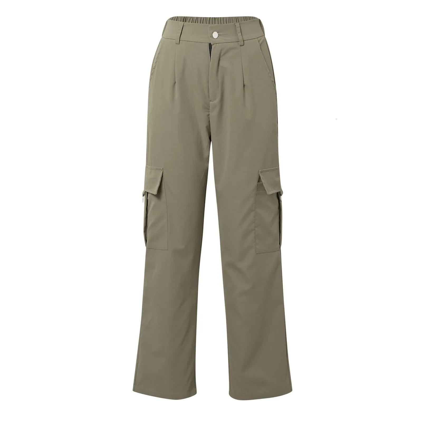 Womens Casual Pants Elastic Waist Fashion Straight Leg Trouser With Pockets Solid Color Loose Daily Long Trousers Cargo 241225
