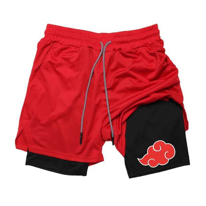 Mens 2 in 1 Performance Shorts Athletic Compression Shorts with Towel Loop Pockets Gym Workout Fitness Running Anime PrintXJ241226