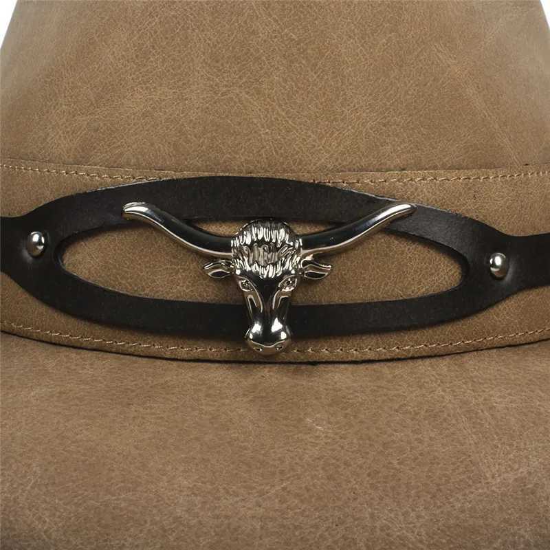 Cowboy Hat Womens Western Cowboy Hat Dad Gentleman La Leather Straw Hat Hombre Jazz Cs Size 58CM W241225