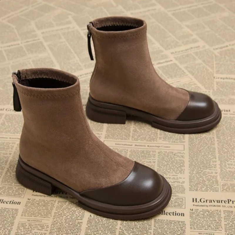 Women Suede Ankle Snow Boots Plush Mid Heels Shoes Winter 2025 Trend Office Chunky Shoes Fashion Walking Non Slip Botas Mujer241226bj