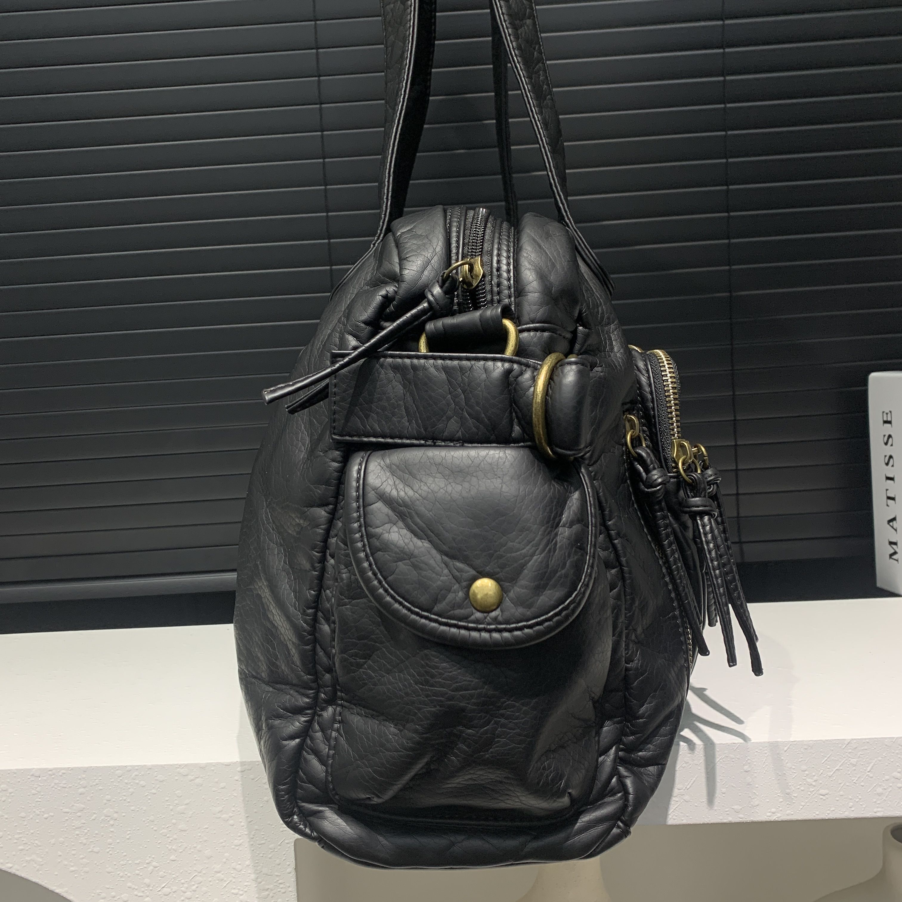 Women's Fashion Retro Tote Soft PU Leather Large Capacity Shoulder Bag Y2k Punk Multi Pocket Crossbody Handbag