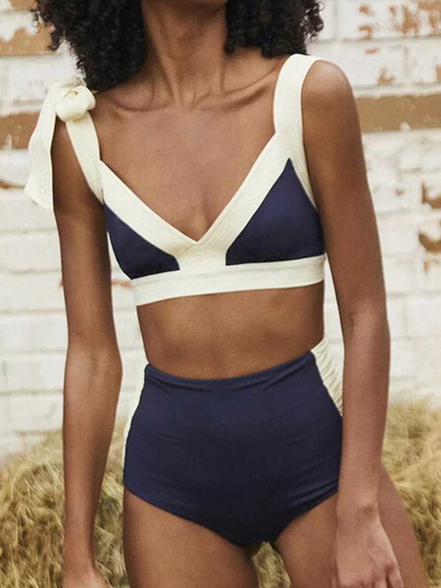 String Lovely bikini 2024 womens high waisted swimsuit solid retro swimsuit womens swimsuit bathroom swimsuit summer beachwearW241225