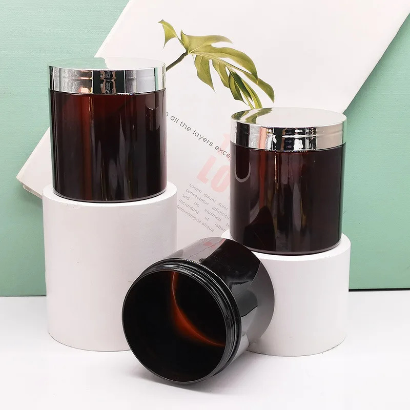 10x Empty Cream Jar Facial Mask PET Amber container Bottles With Electroplated Gold Cap Makeup Cosmetic Packing Bottle 300/500ml 241225