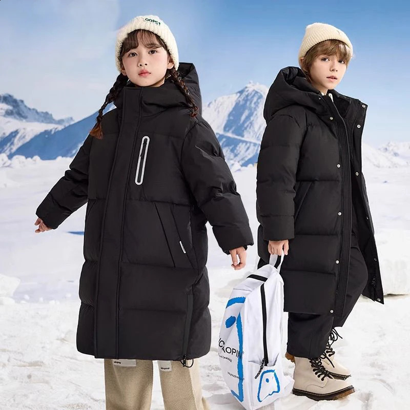 Childrens Down Cotton Jackets for Boys Girls Winter Long Big Kids Clothing Extremely Cold and Thick Outerwear CH448 241225
