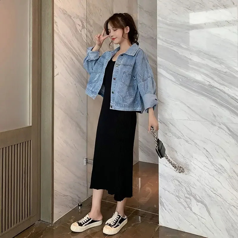 Sequin Female Jeans Coat Diamonds with Rhinestones Spring Autumn Small Short Graphic Outerwears Print Womens Denim Jackets Blue 241223