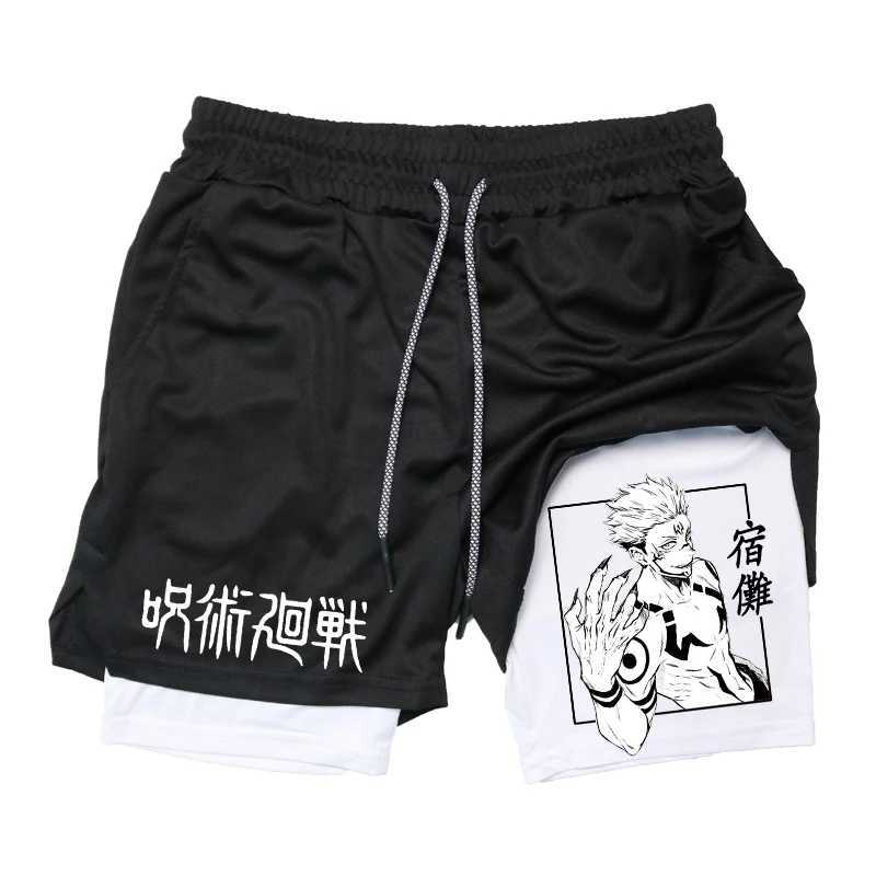 Anime Graphic 2 in 1 Compression Shorts for Men Gym Workout Running Shorts with Phone Pockets Athletic Quick Dry ActivewearXJ241226