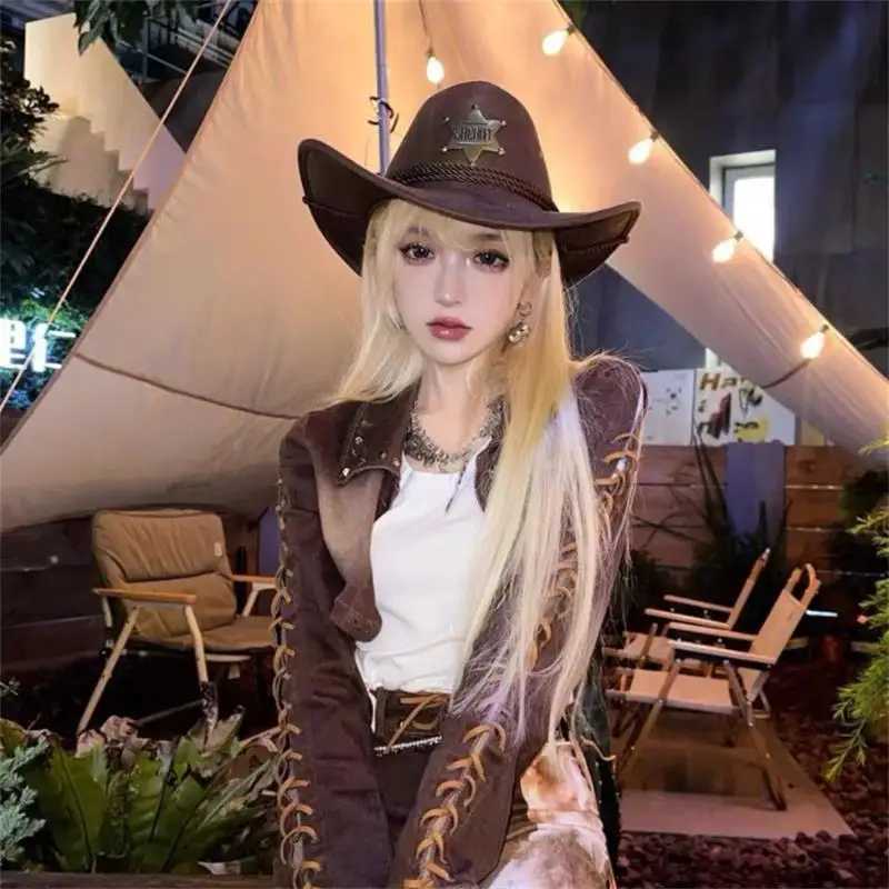 Western cowboy hat retro Sheriff C sunscreen with wind rope hat men and women horseback riding tourism fishing sunset C W241225