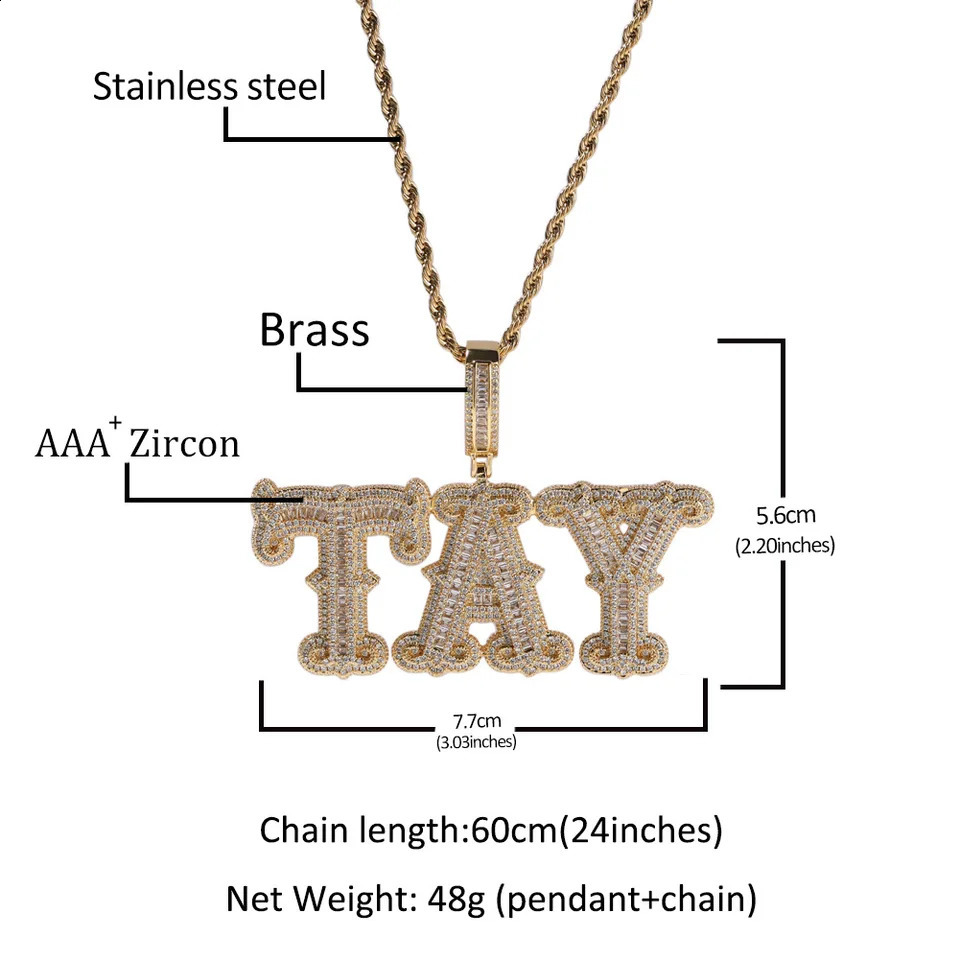 HIP Hop Iced Out Custom Name Thorn Baguette Letters Cubic Zircon CZ Pendants Necklaces For Men Customized Jewelry 241226