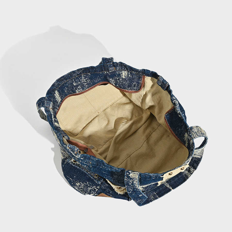 large capacity washed denim bag, fashionable trend tote bag, underarm bag, single shoulder diagonal cross bag 241215