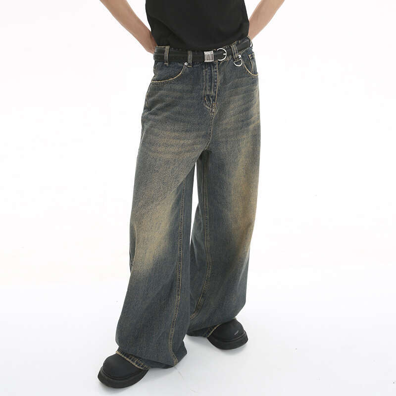LUZHEN Old Male Pants Autumn Blue Washed Men Denim Jeans Straight Casual Menwear Loose Wide Leg Trousers New Fashion 9C354
