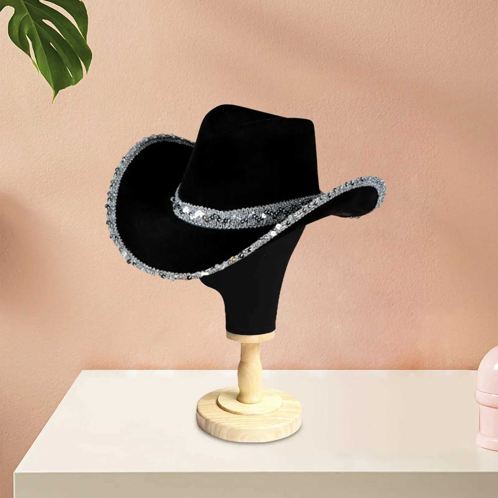 Western style decorative denim hat Fedoras Cs wide Brim sequined edge denim hat Dr Up womens party outdoor bridal shower W241225