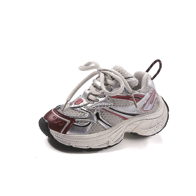 Daddy Shoes Female Ins Tide Outdoor Spring And Summer Thick Bottom Sneakers Mesh Designer Shoes Silver White Casual Shoes Size 28-40 For Children