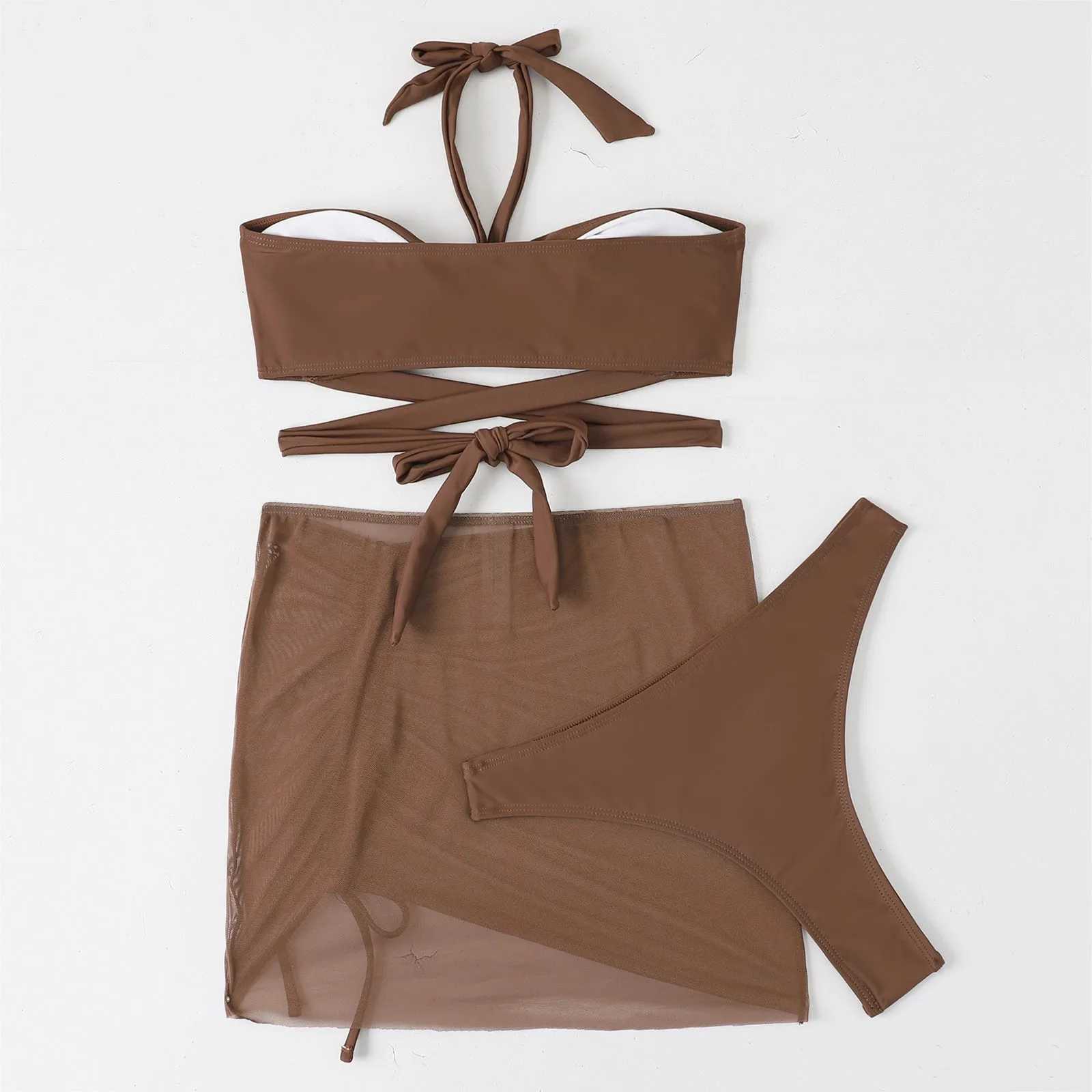 Summer 2024 New 3-Piece Swimsuit Womens High Waist Swimsuit Sexy Lace Up Micro Bikini SetW241225