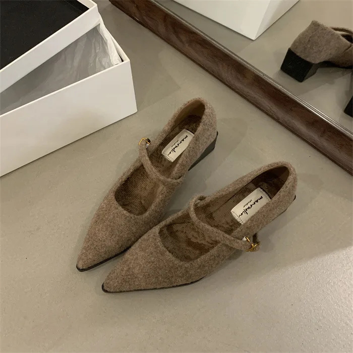 Dress Shoes Woman Office Ladies Mary Jane Slim Heels Footwear Pointed Pumps Chunky Sandals Work Lolita Slimming African Toe Bloc 241225