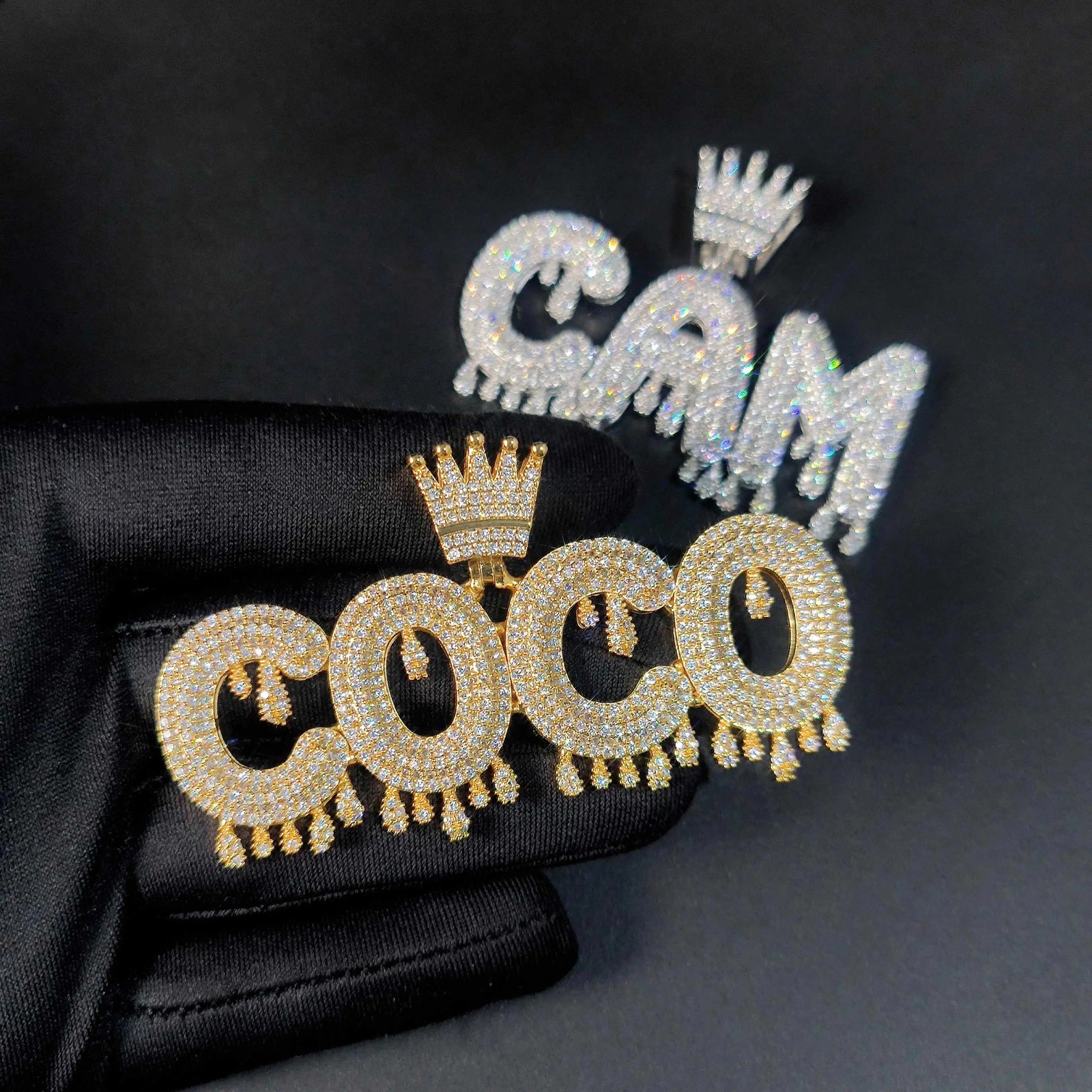 Bling Hip Hop Cubic Zircon Customize Initial Name Letter Crown Water Drop Pendant Necklace Jewelry 241226