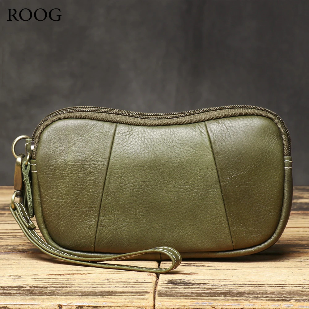 ROOG Leather Clutch Bag For Women Trendy Fruit Green Top Layer Cowhide Coin Purse Large Capacity Zipper Wrist Purse 241224