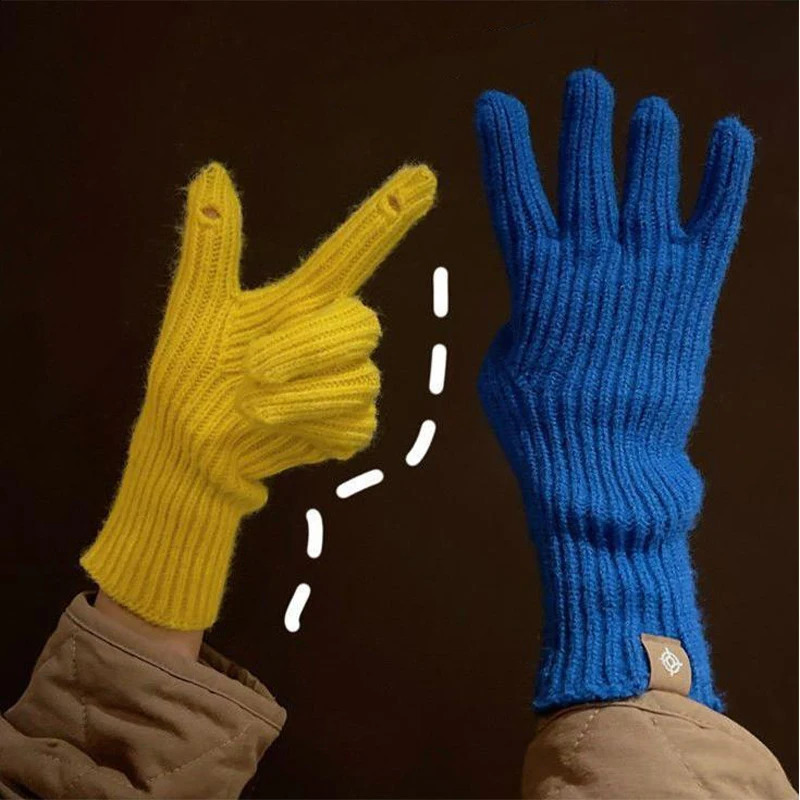 Touchscreen Wool Knitted Gloves For Girls Outdoor Womens Winter Gloves Winterproof Warm Solid Color Open Fingers Gloves 2025 241226