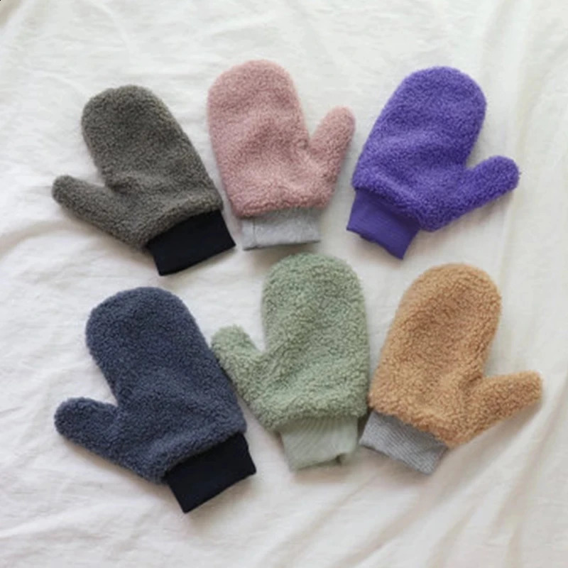 Winter Lamb Wool Halter Neck Full Finger Warm Mittens Korean Female Double Layer Plush Thicken Windproof Cycling Gloves H36 241226