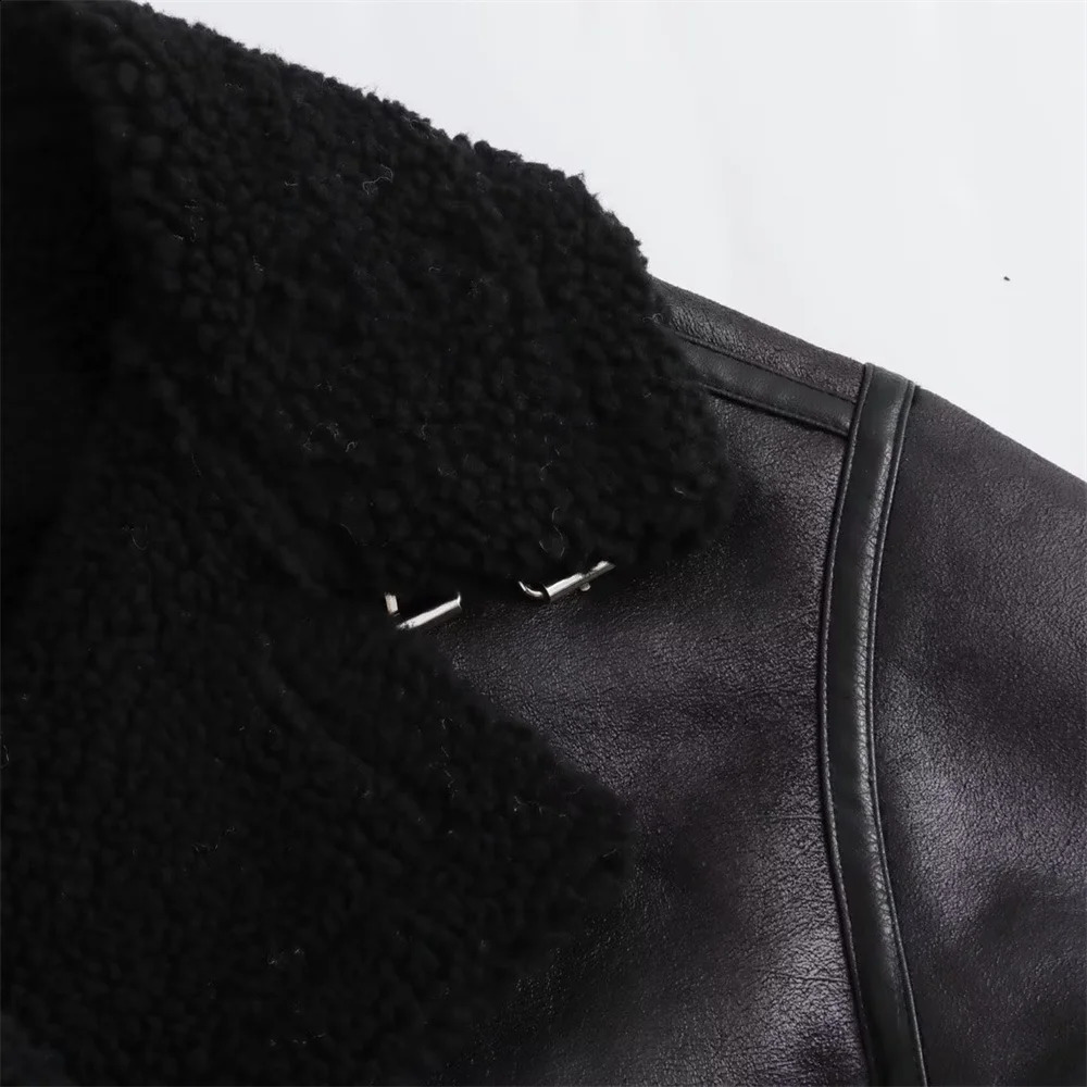 UNIZERA Autumn/Winter Womens Wear Fashion Casual Loose Versatile Leather and Fur One Piece Jacket Coat 241217