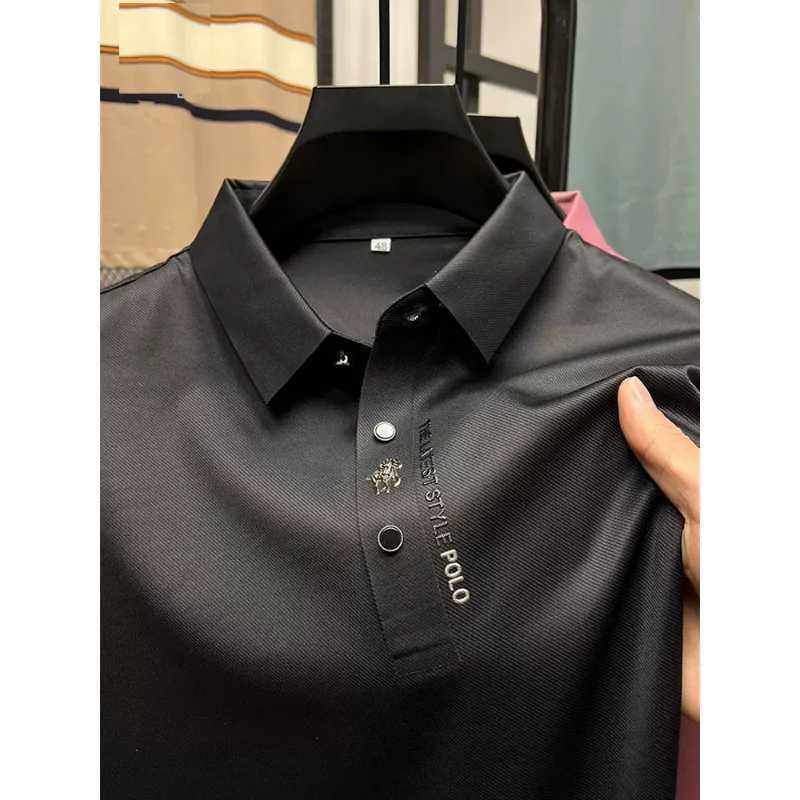High-end Brand New Summer Solid Color High Quality Short Sleeve Polo Mens Fashion Business Casual Traceless Casual PrintingXJ241225