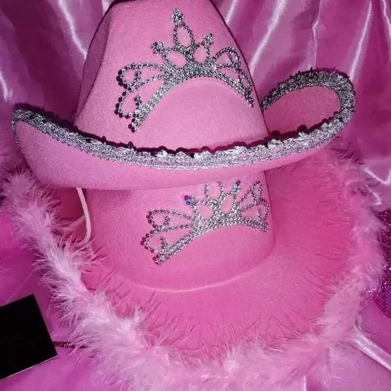 New Western Cowboy Cs Y2K Womens Pink Cowboy Hat Headwear Cowboy Hat Holiday Clothing Party C Feather Edge Fedora C W241225