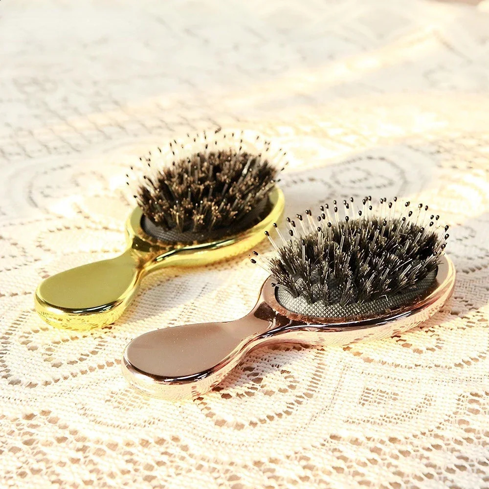 Anti Static Hair Comb Girl Mini Hair Brush Gold and Silver Color Oval Comb Woman Hairdressing Massage Comb Brush Hair 241225