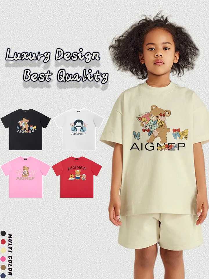 T-shirts Cute Childrens Clothing Girls Tees Summer 2024 New Bow Tops Kids Short sleeve Bear Print Girls T-shirt 0 Cotton Half sleeve Y241226M8UG