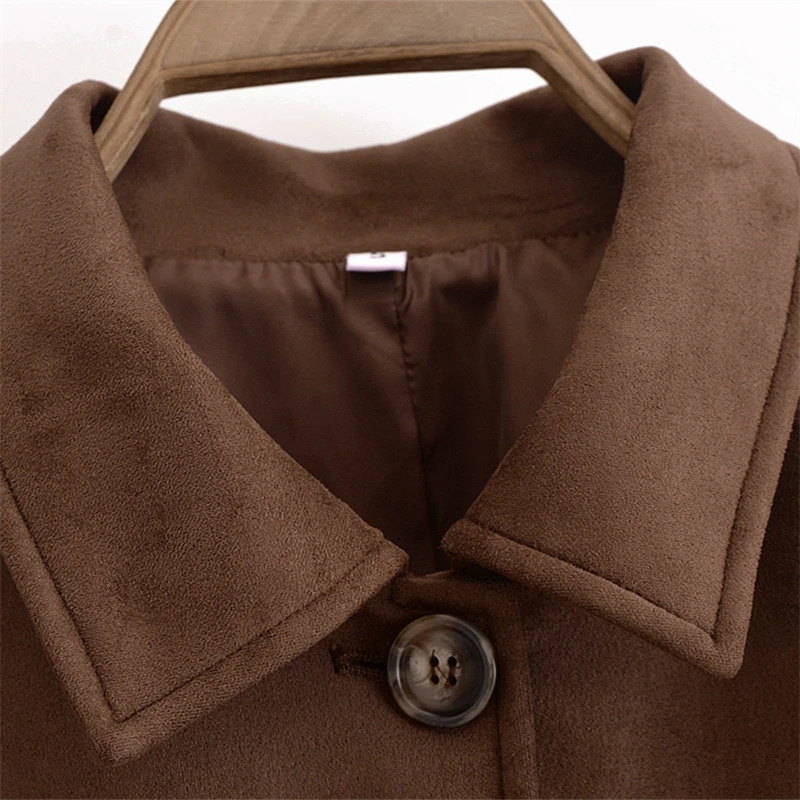 KEYANKETIAN 2024 AutumnWinter Womens With Belt Suede Coat Leisure style Single Breasted Pockets Greatcoat Blazer Outerwear 241225