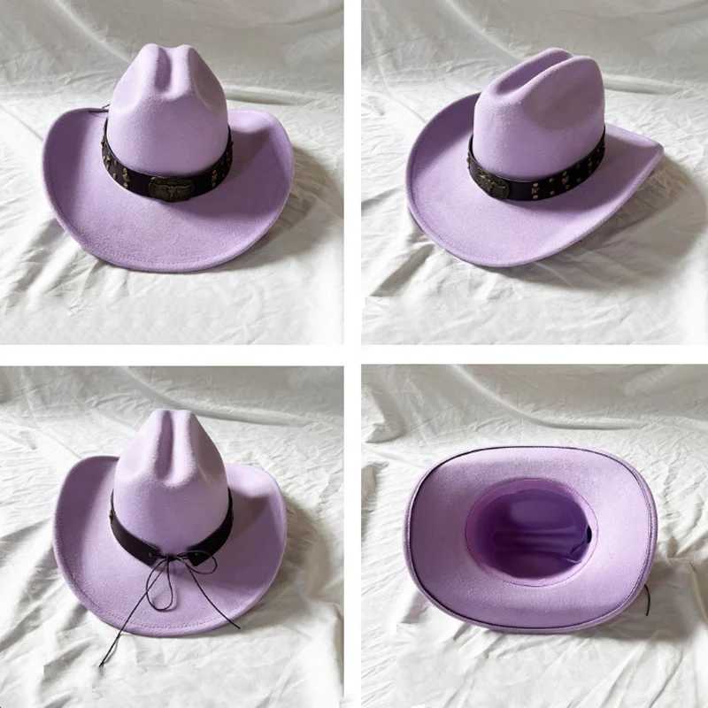 Light purple mens cowboy hat Western cowboy hat Ancient cowboy hat Cowl label Curly Brim Concave Convex hat W241225