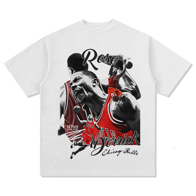 Ross print American high street basketball long short sleeved washed distressed round neck hooded sweatshirt