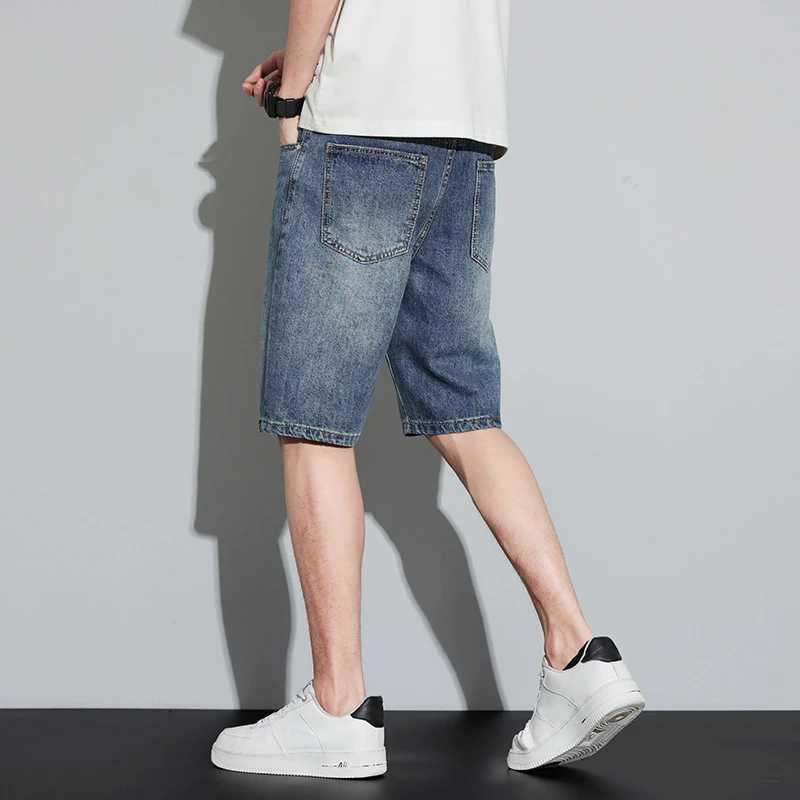 2024 summer denim shorts mens jeans blue ultra-thin straight mens knee length pants mens shorts streetwear Casaul mens clothing W241226