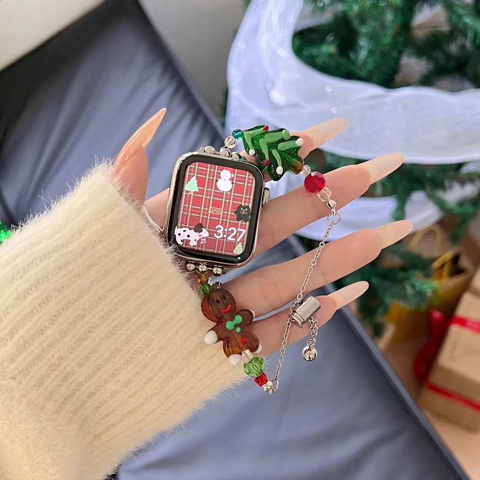 Christmas Strap For Watch Series 10 9 8 7 6 SE 5 4 3 46/45/44/42/41/40/38mm 49mm Band Cute Pendant Bracelet 241220