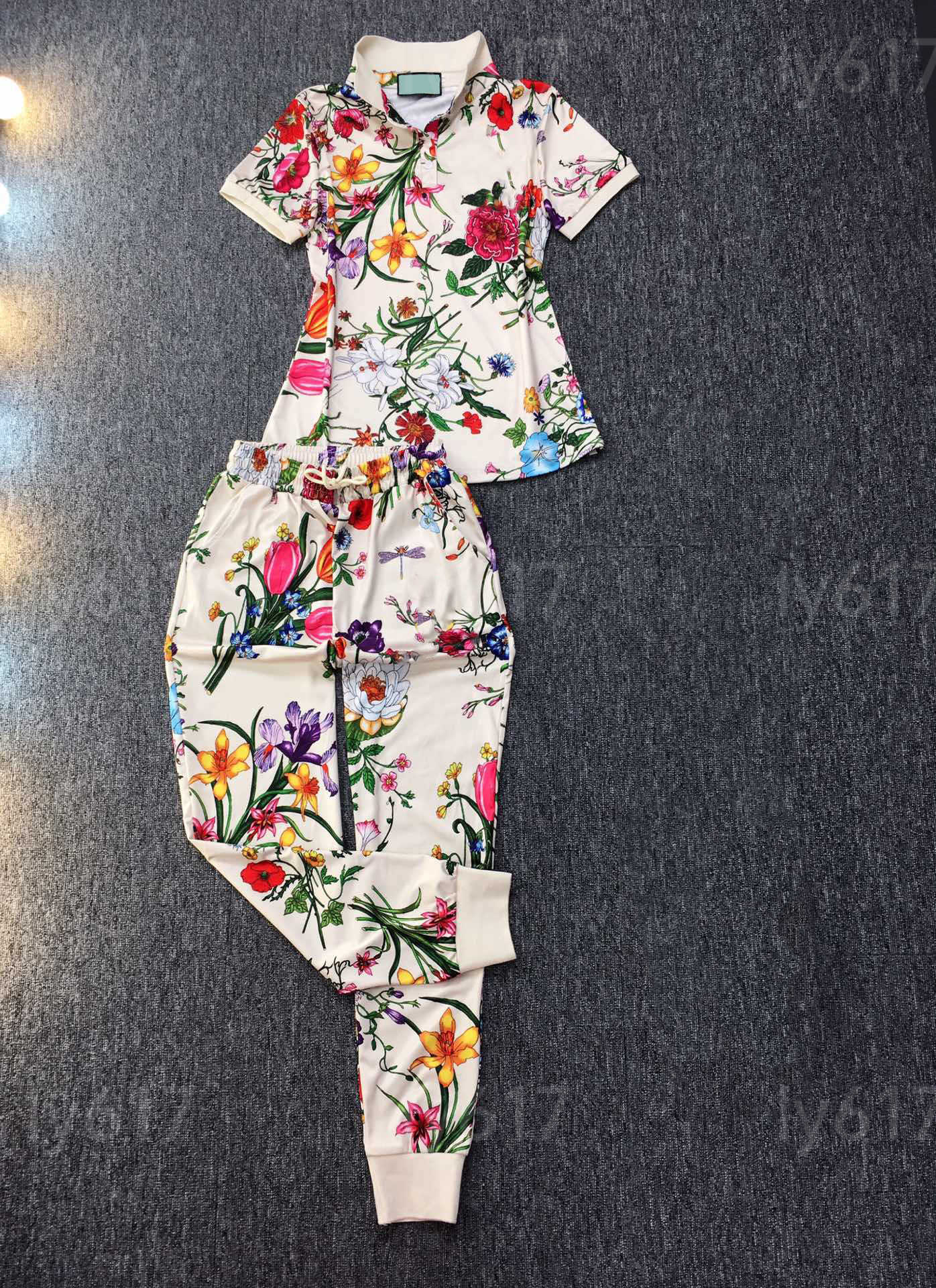 Polo Tracksuit Two Piece Set Women Plus Size Womens Clothing Cotton Fashion Designer Flower Printing Tshirts And High Waist Cuffed Pants Jogger Tracksuits