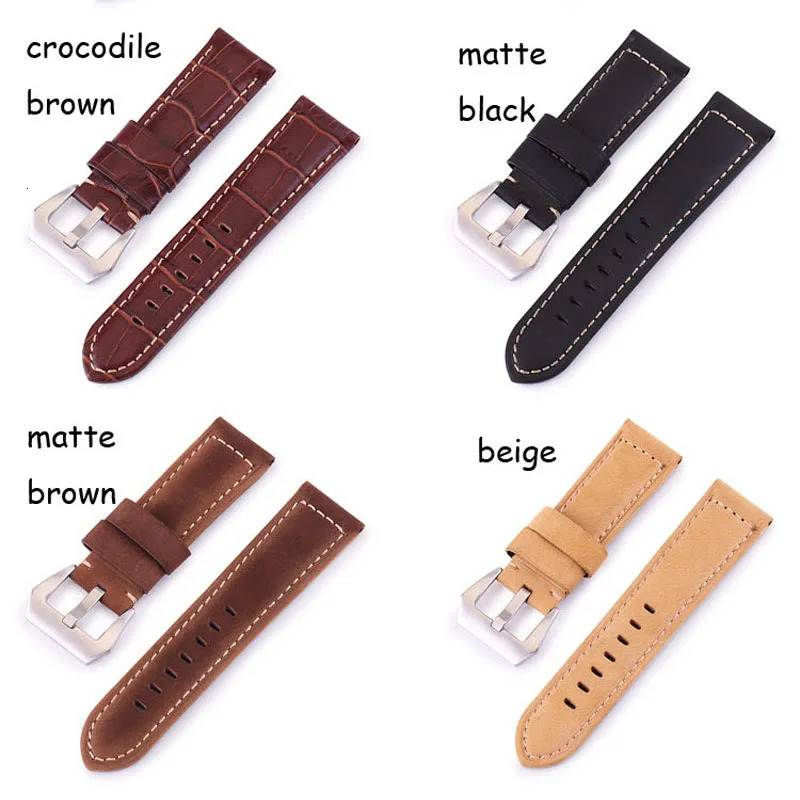 11Colors Glossy Matte Genuine Leather Watch Band 20mm 22mm 24mm 26mm Replacement Watch Strap Cowhide Leather Wristband 241225