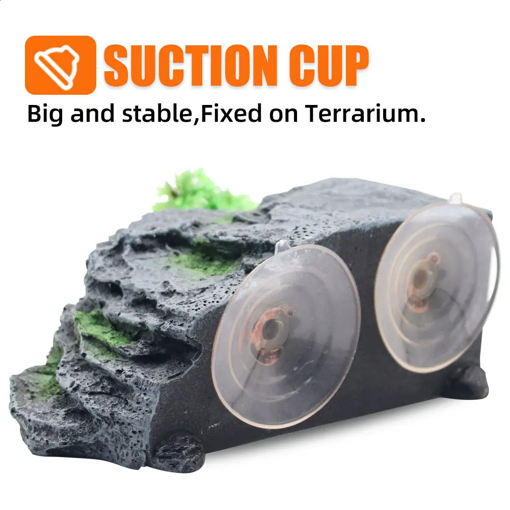 Turtle Basking Platform Terrace with Suction Cups Reptile Resin Aquarium Decor Fish Tank Decoration Rock with Plastic Plant 241225