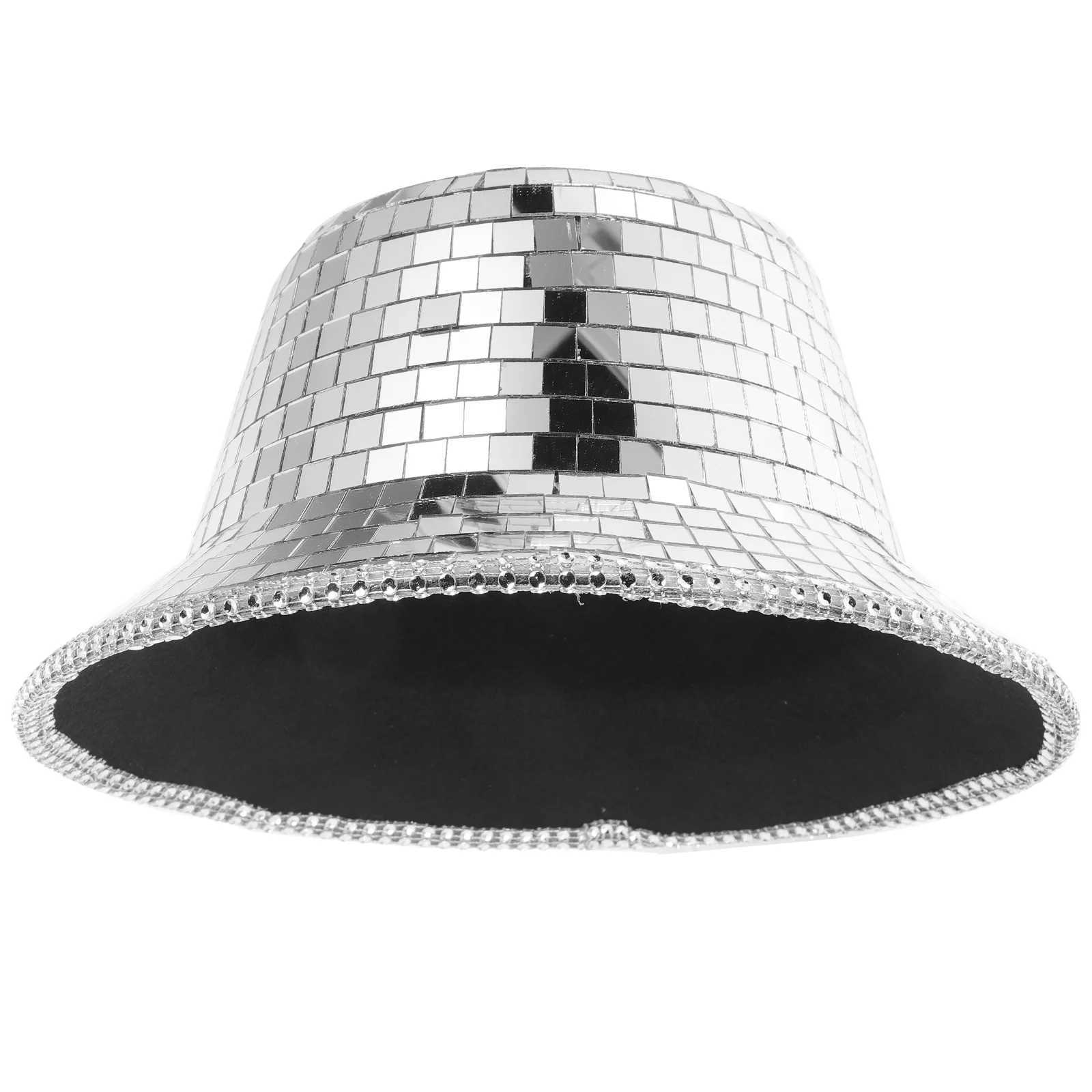 Reflective denim hat silver disco bucket mens sparkling clothing gold mirror tiles adult clothing sunshade dance party W241225