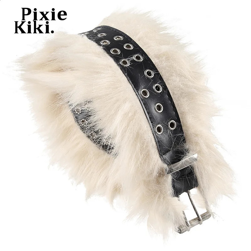 PixieKiki Punk Style Metal Buckle Furry Faux Leather Belt Y2k Accessories Fashion Cummerbunds Belts for Women P67-BD12 241226
