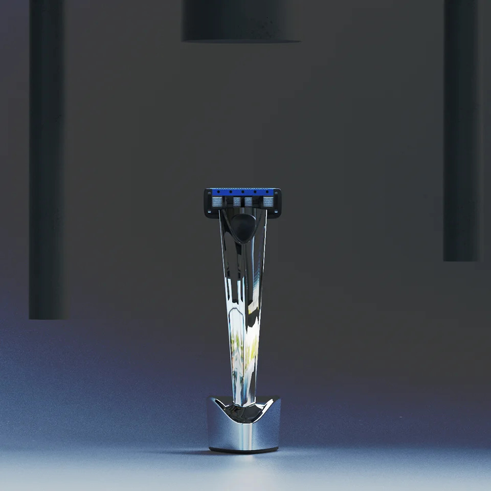 Colorlamb Metal Handle Manual Razor for Men Shaving Barber Classy Silver Color Shaver with 5 Blades Cartridge Set 241225