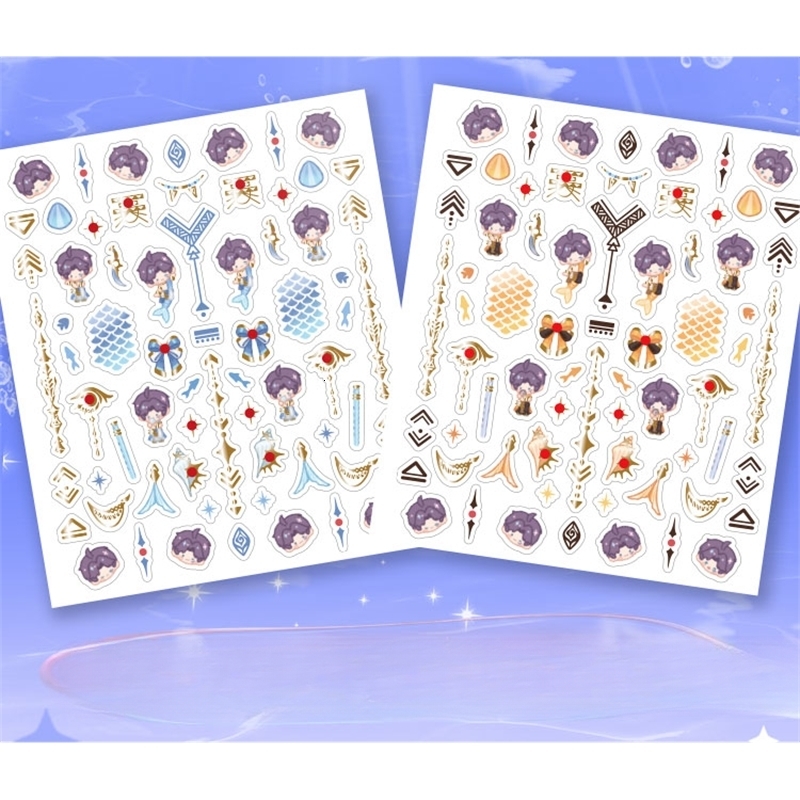 Love and Deepspace Qi Yu Mermaid Kawaii Chibi Nail Stickers Blue Color Self Adhesive Nail Art Accessories Bronzing Diamond Decor 241225