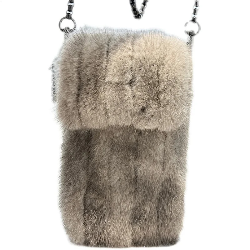 2024 Mink Fur Crossbody Bag Cute Exquisite Coin Purse Small Mobile Phone Bag Womens All-Match Shoulder Phone Bag241226