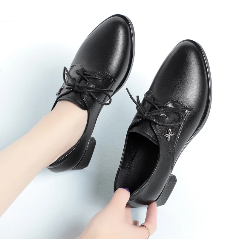 AIYUQI Women Shoes Genuine Leather Spring Mid-heel Women Dress Shoes Lace Up Large Size Office Shoes Women