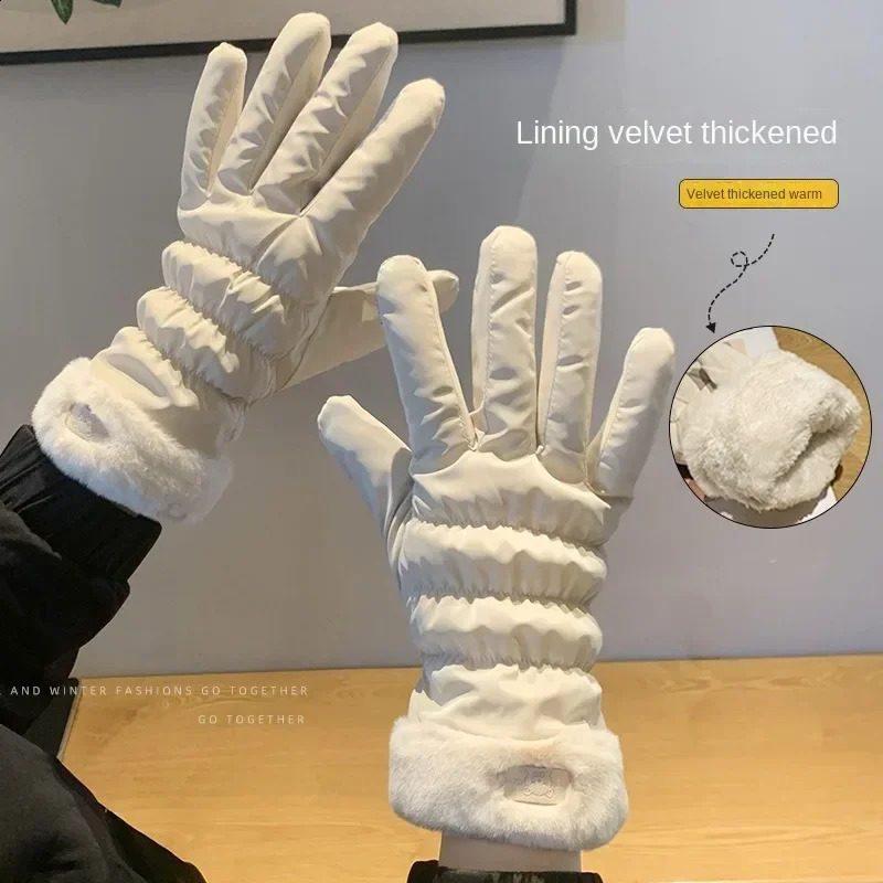 Cute Padded Gloves Little Bear Gloves Women Winter Fleece Thickened Warm Cycling Mountaineering Skiing Plush Cotton Gloves 241226
